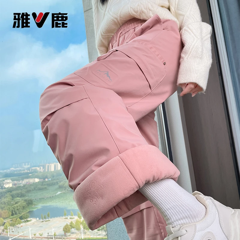 雅鹿高腰羽绒裤女外穿时尚2025年冬季新款东北户外防寒工装棉裤
