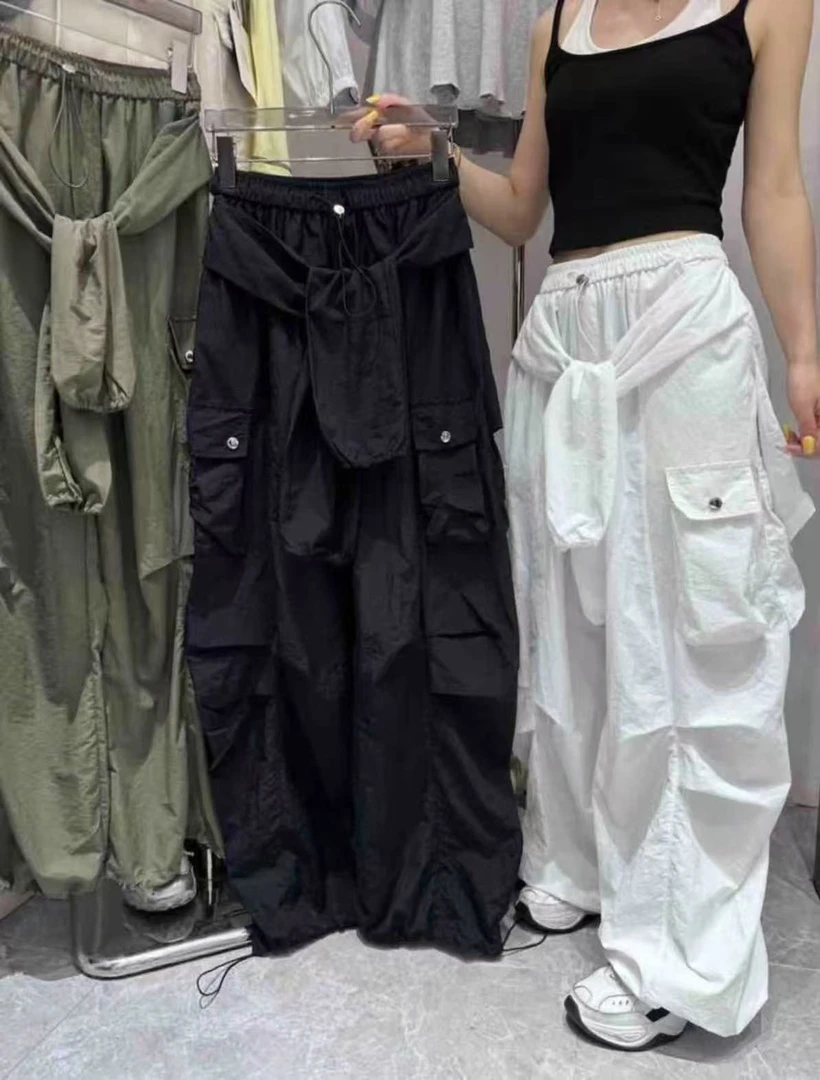 【88086】新#设计感褶皱抽绳工装宽松休闲裤