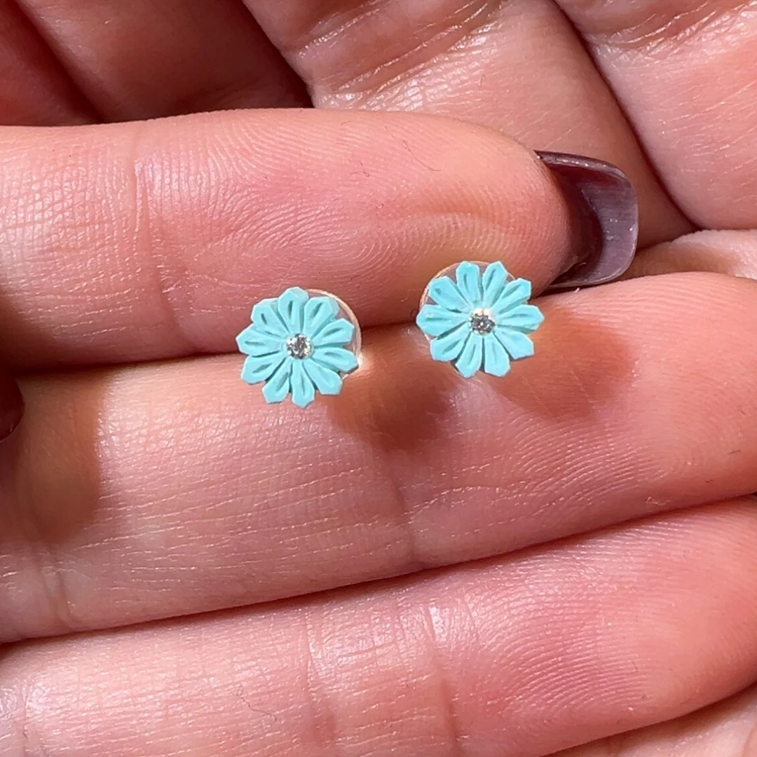 绿松石配件18K金镶嵌耳饰