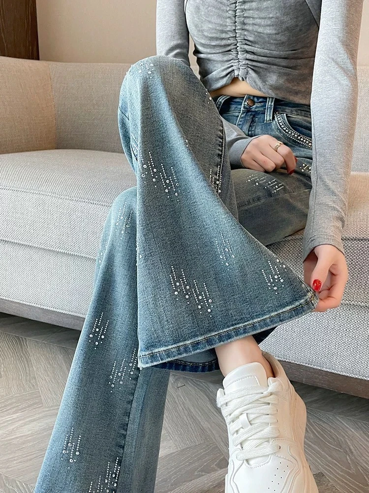 6晴天红）高腰直筒阔腿裤修身显瘦拖地牛仔裤《孤品尾单默认瑕疵》