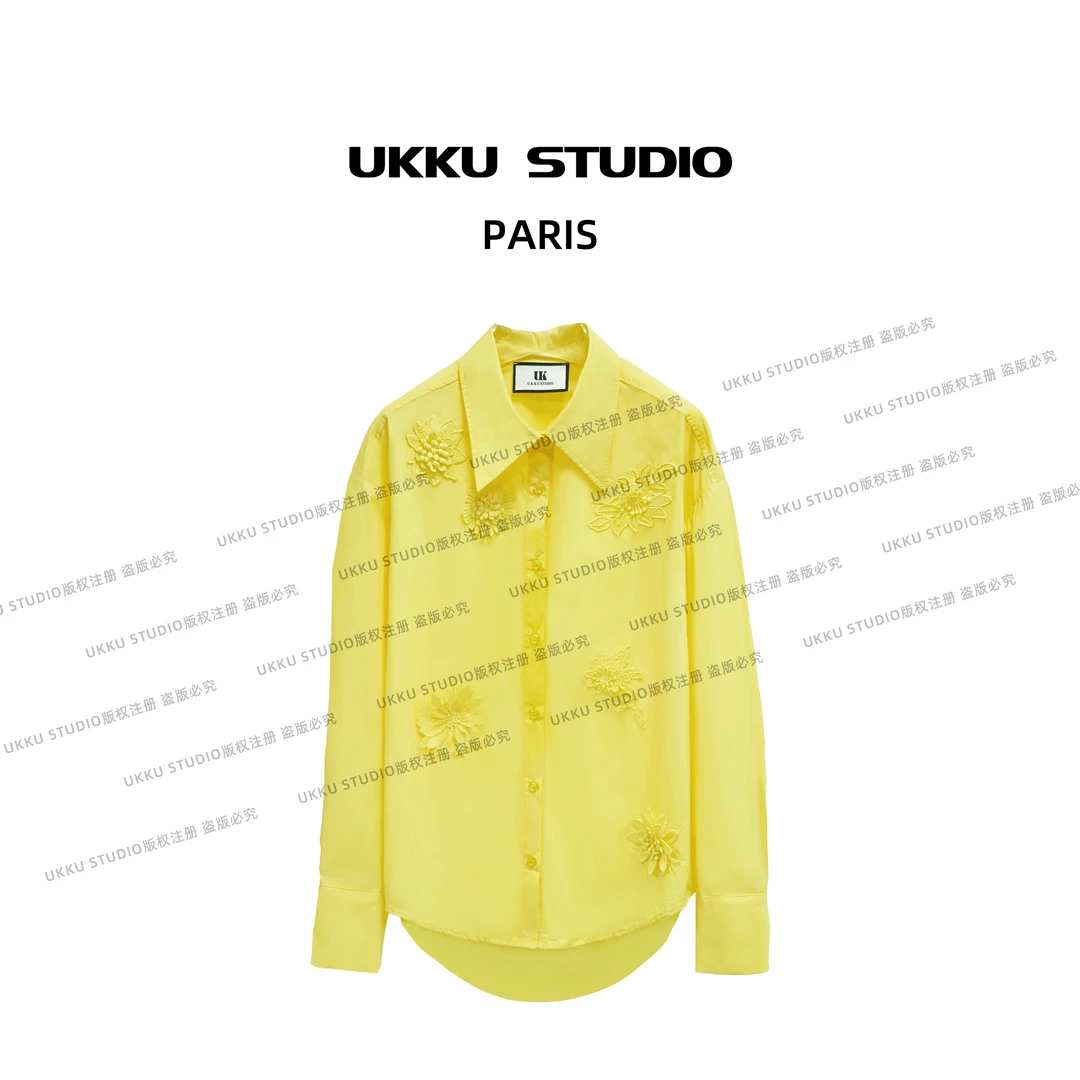 香【UKKUSTUDIO】时尚法式气质百搭花朵休闲POLO领衬衫613409