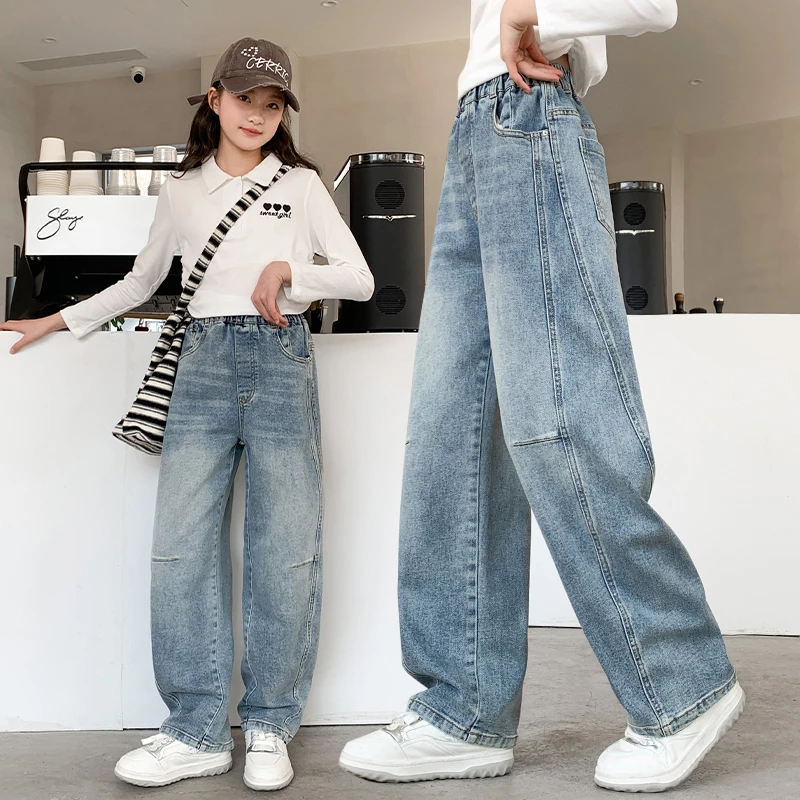 女童牛仔裤春秋儿童直筒宽松裤子2025新款中大童春季洋气休闲长裤