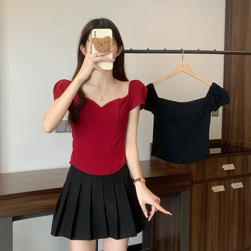 微胖妹妹设计感露肩短袖T恤夏季新款高级感法式辣妹遮肉显瘦上衣