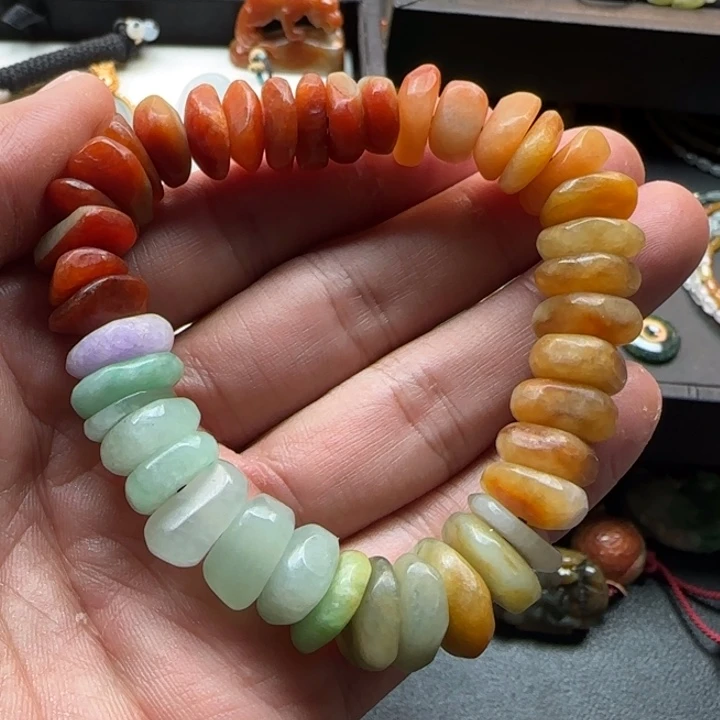 翡翠未镶嵌颈饰老料特色多彩随型手串