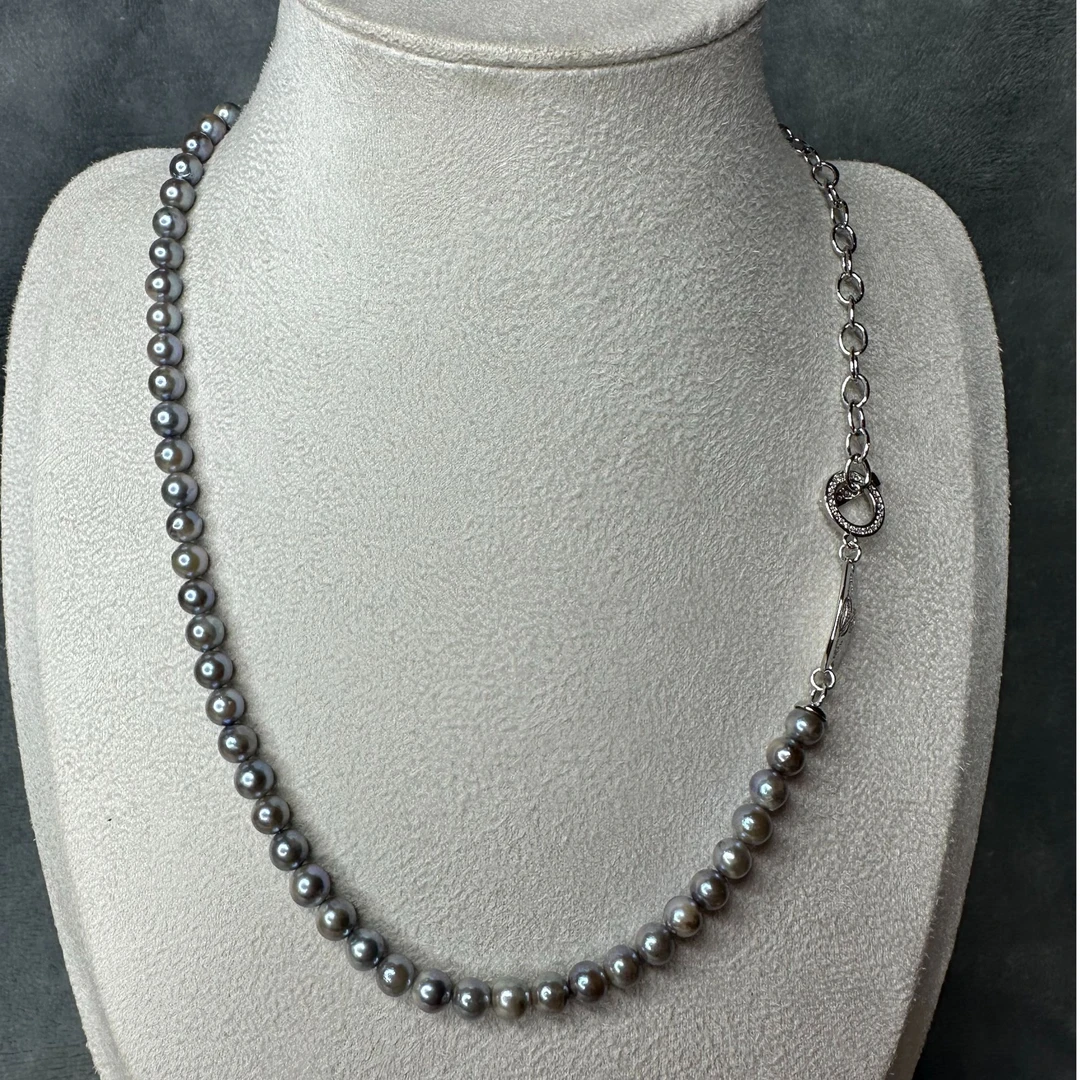 akoya天然海水珍珠真多麻5.5-6mm项链西太后土星时尚半珠链