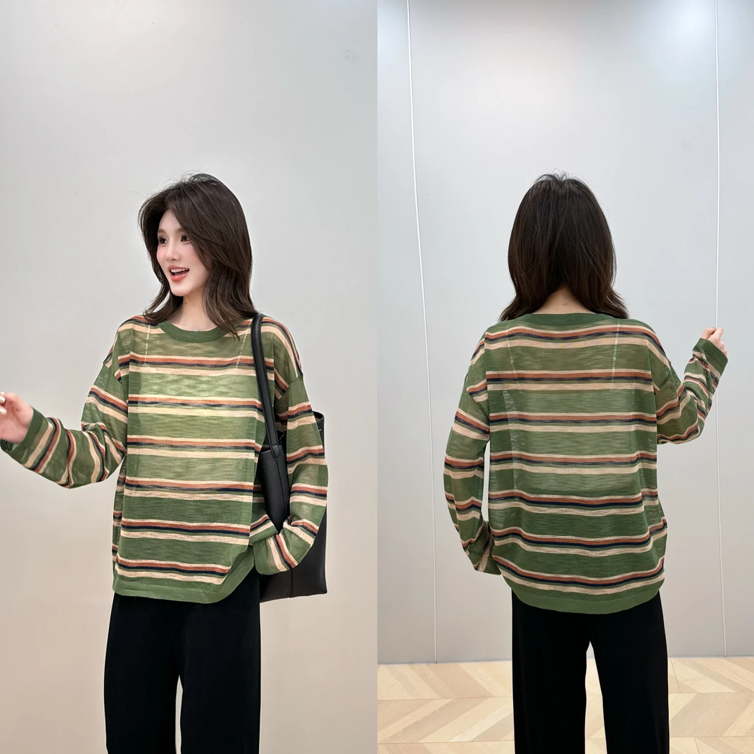 【L.P.L meng】2025小众设计高级感薄款条纹休闲百搭长袖T恤