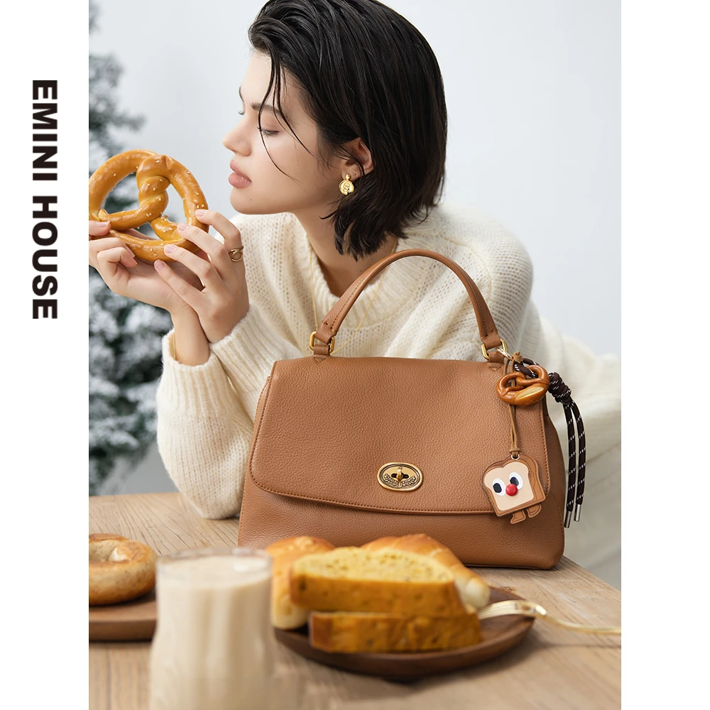 伊米妮新款时尚潮流头层牛皮大容量公文包气质百搭女士真皮复古