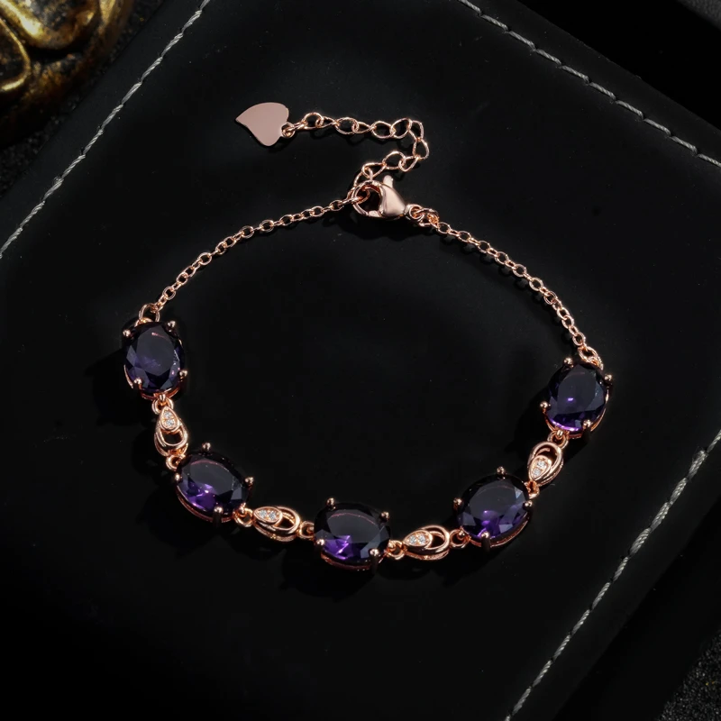 铜合金合成锆石手链 铜合金 合成立方氧化锆 紫色手链7021