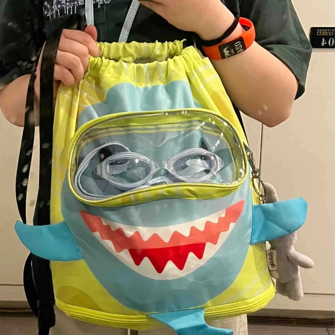 鲨鱼游泳包干湿分离防水大容量收纳洗漱包双肩背包独立鞋仓防水