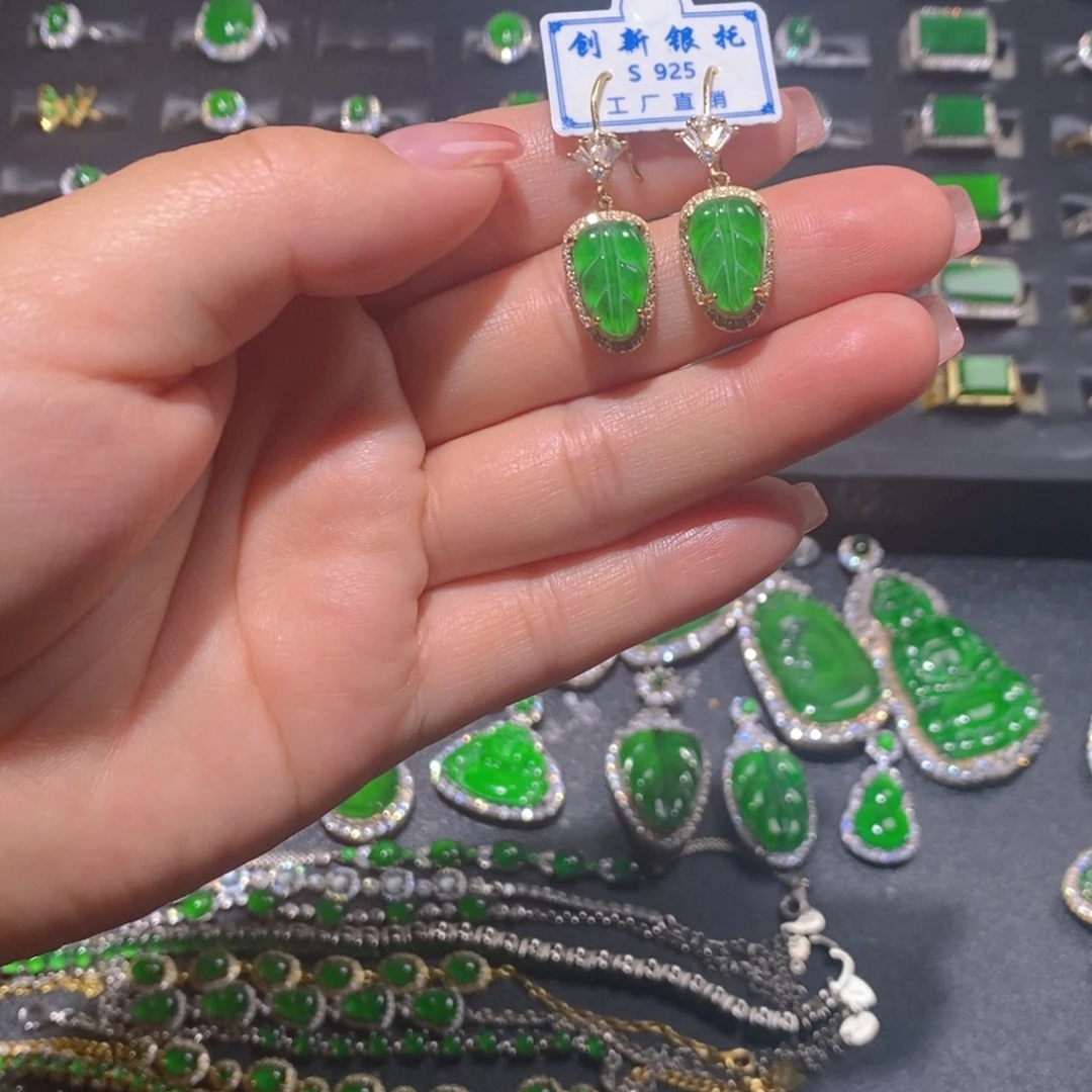 翡翠银S925镶嵌耳饰1