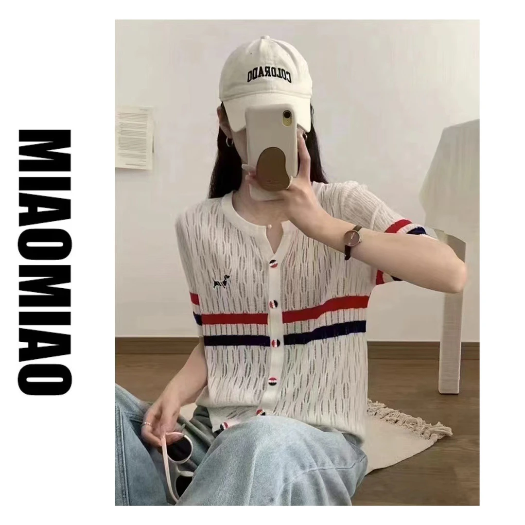 【苗苗】2210胖MM薄款短袖针织衫女夏季新款显瘦宽松独特上衣
