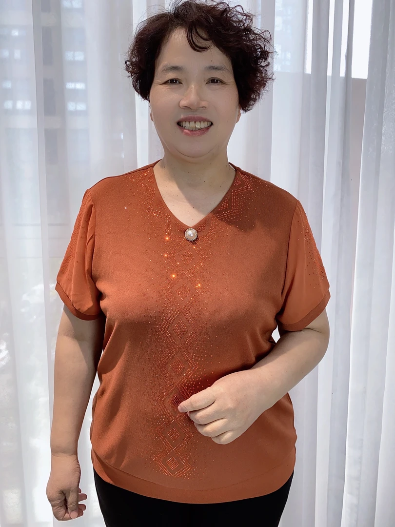 时尚气质常规款宽松中老年妈妈装薄款休闲百搭大码夏季纯色T恤830