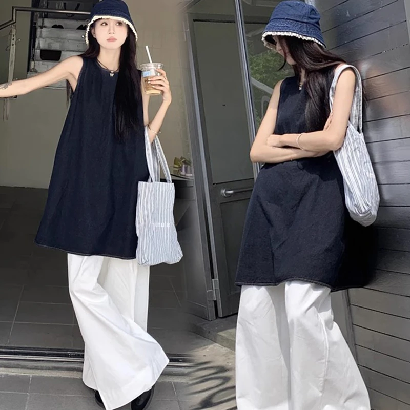 孕妇装2025春夏季新款时尚高级感无袖上衣宽松简约孕妇阔腿裤套装