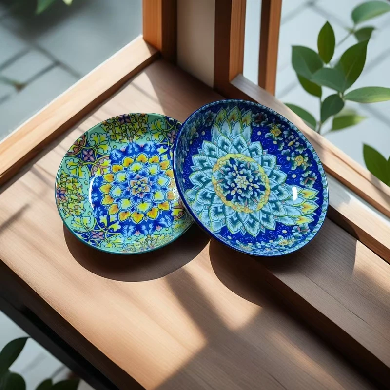 【新疆包邮】8英寸高档精致宫廷风家用陶瓷釉下彩高颜值餐具盘子2只