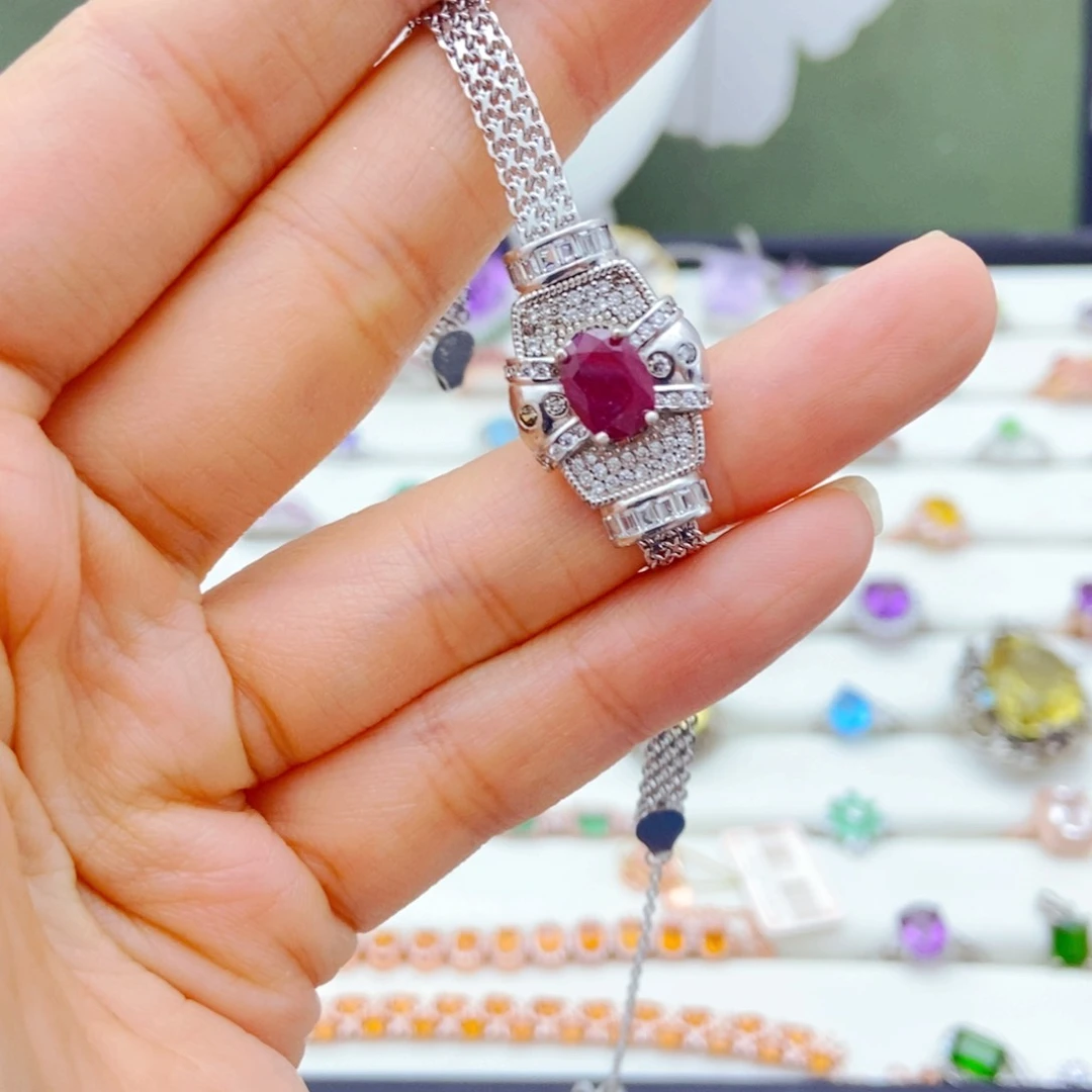 银S925镶嵌手链红宝石