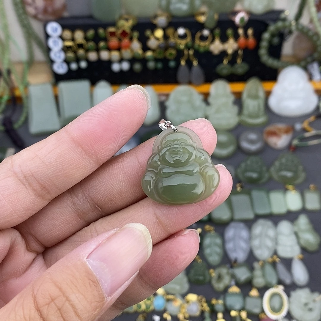 和田玉银S925镶嵌吊坠(不含链)