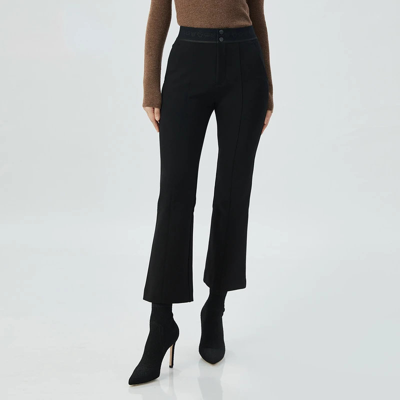 哥弟新款植绒裤超能源微喇裤中腰通勤百搭显瘦九分裤女士1100485