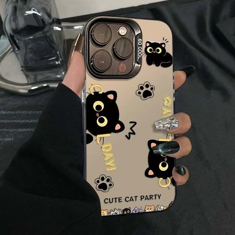 探头黑猫适用于苹果17iqoo华为oppo小米vivo一加彩银手机防摔壳