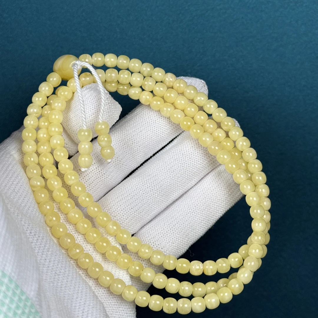 G2010天然俄料蜜蜡 108脖挂长串 5*4.6mm克抖音基地质检发货