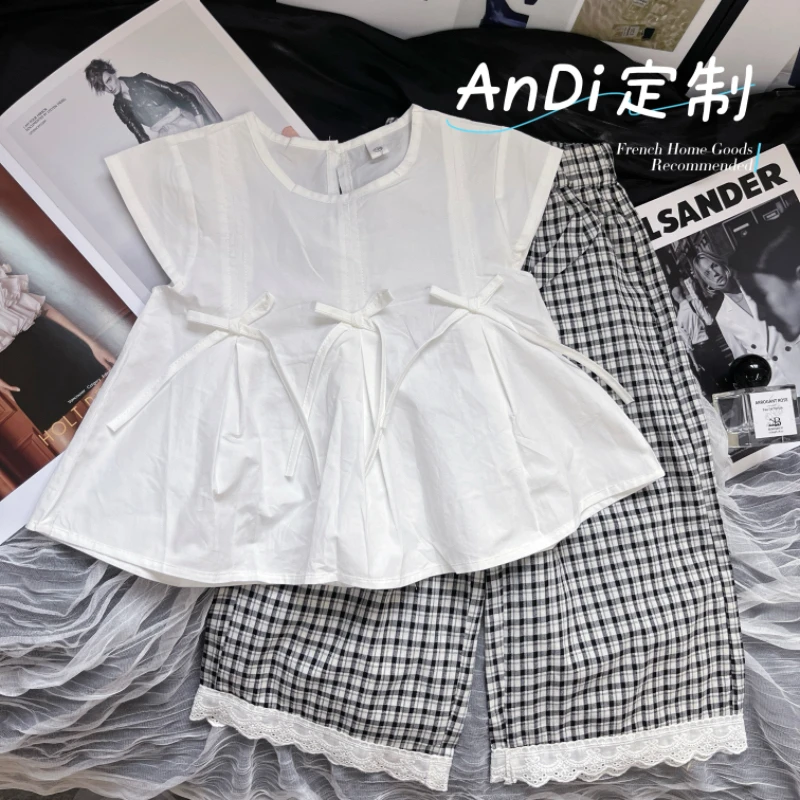 〖ANDI〗订制夏季新款女童韩版设计感无袖长裤套装两件套3845