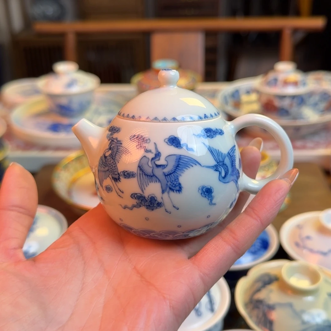 杯重工六鹤茶壶纯手绘