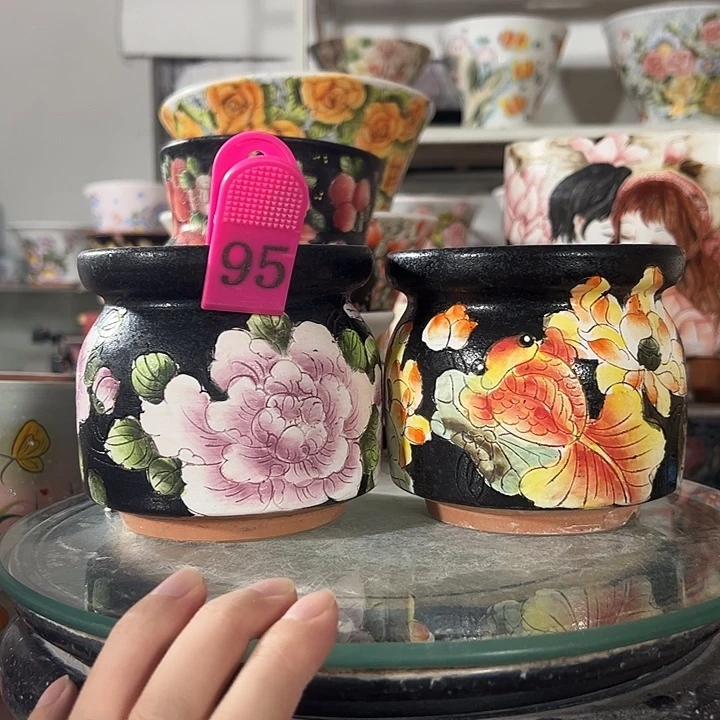 景德镇手绘花盆满38包邮偏远地区除外