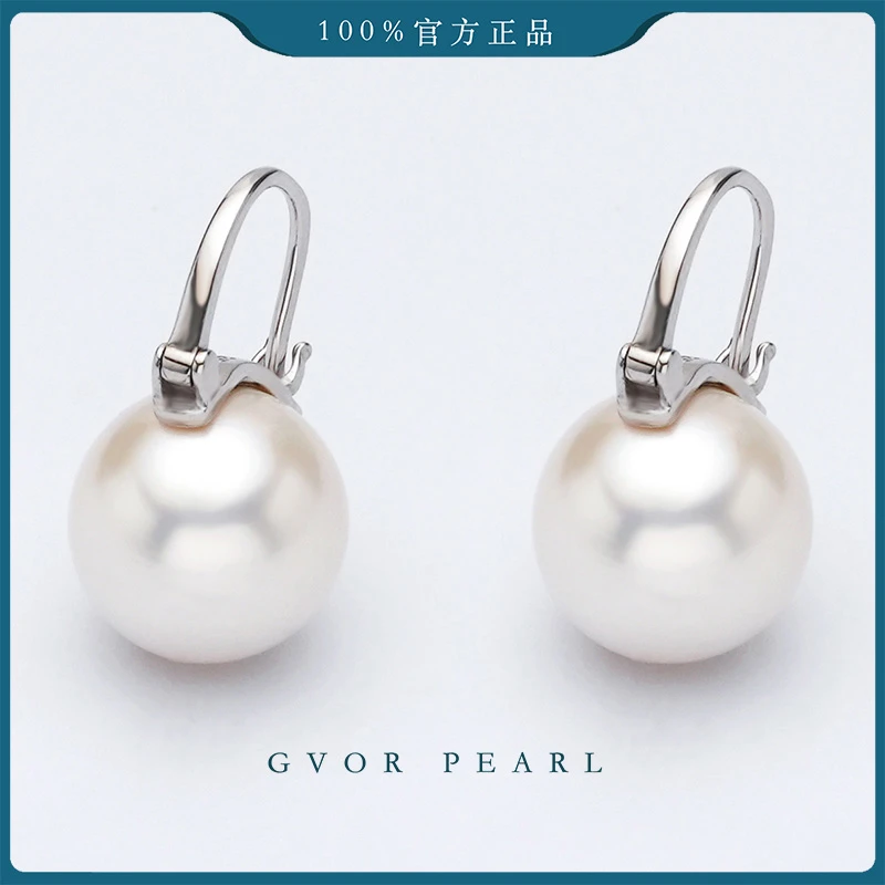 【女王巨无霸】14-15mm正圆白色真珍珠耳扣微瑕 C1219