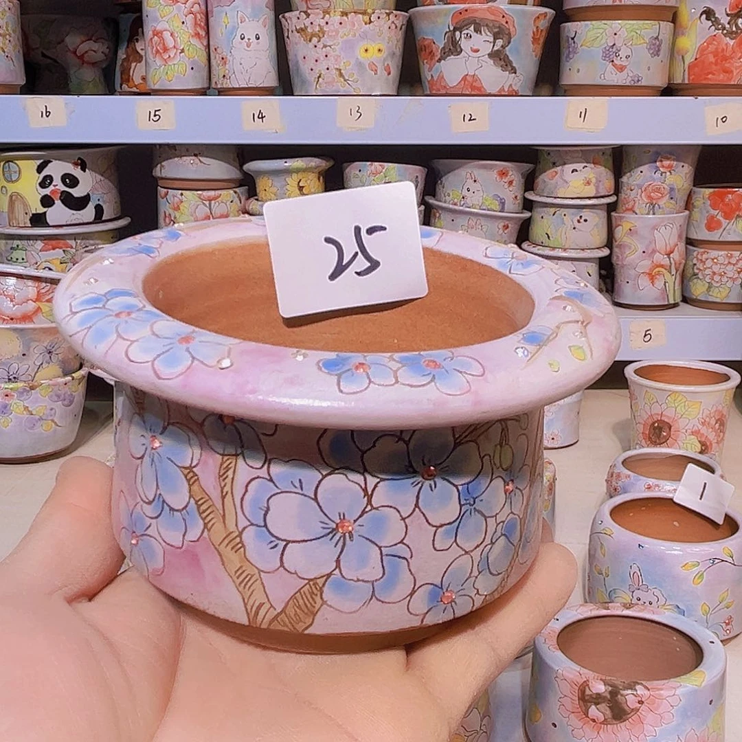 罐多肉植物手绘花盆景德镇粗陶25