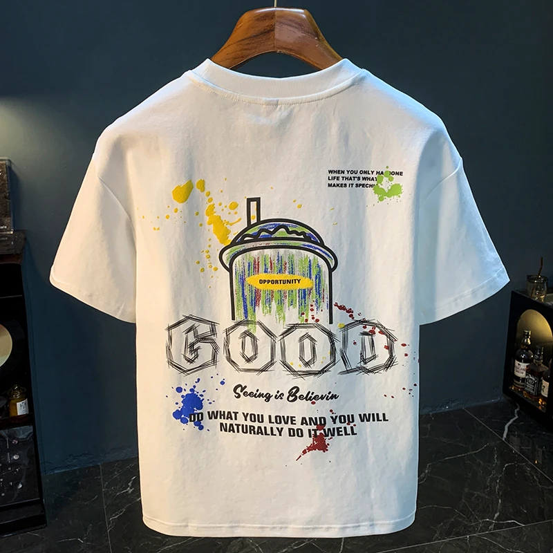 BOTEMER/比提米尔宽松短袖T恤男士夏季薄款彩绘艺术印花时尚百搭