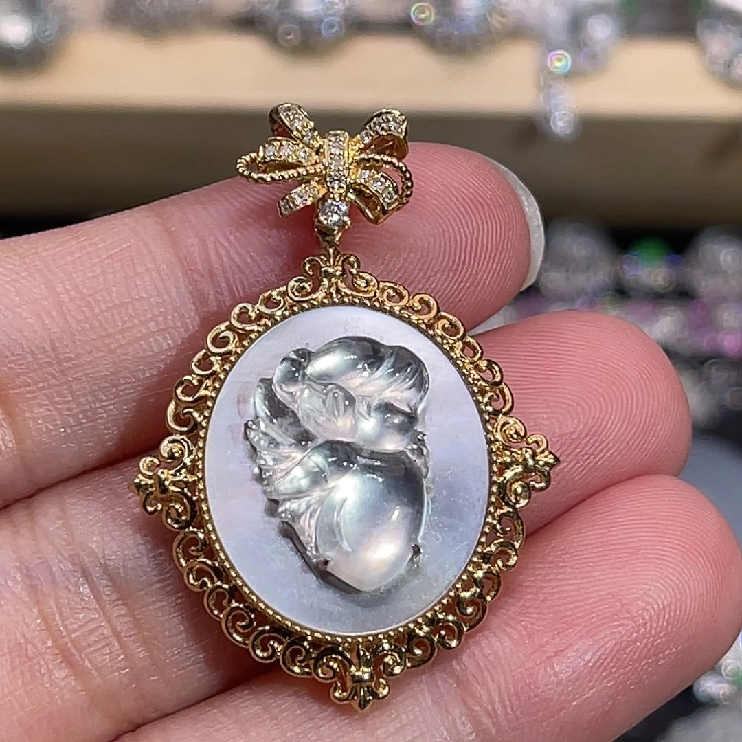 翡翠18K金镶嵌吊坠(不含链)天使