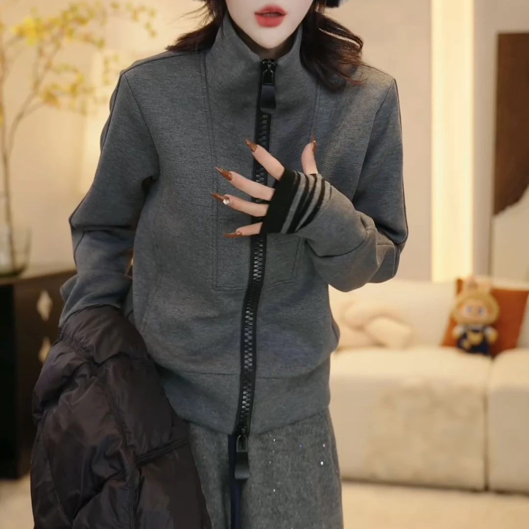 『思绪余晖』早秋立领定制双头拉链休闲气质外套上衣女LK2507299