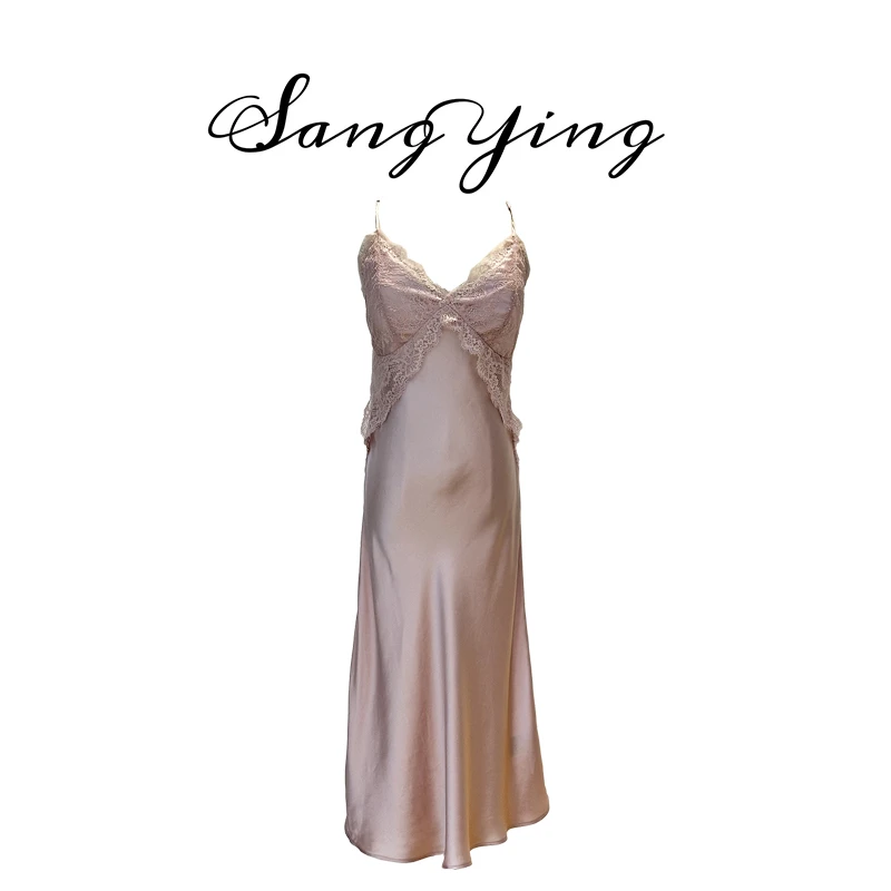 R【Sang影】D2429  桑蚕丝过膝长吊带睡裙显瘦气质性感