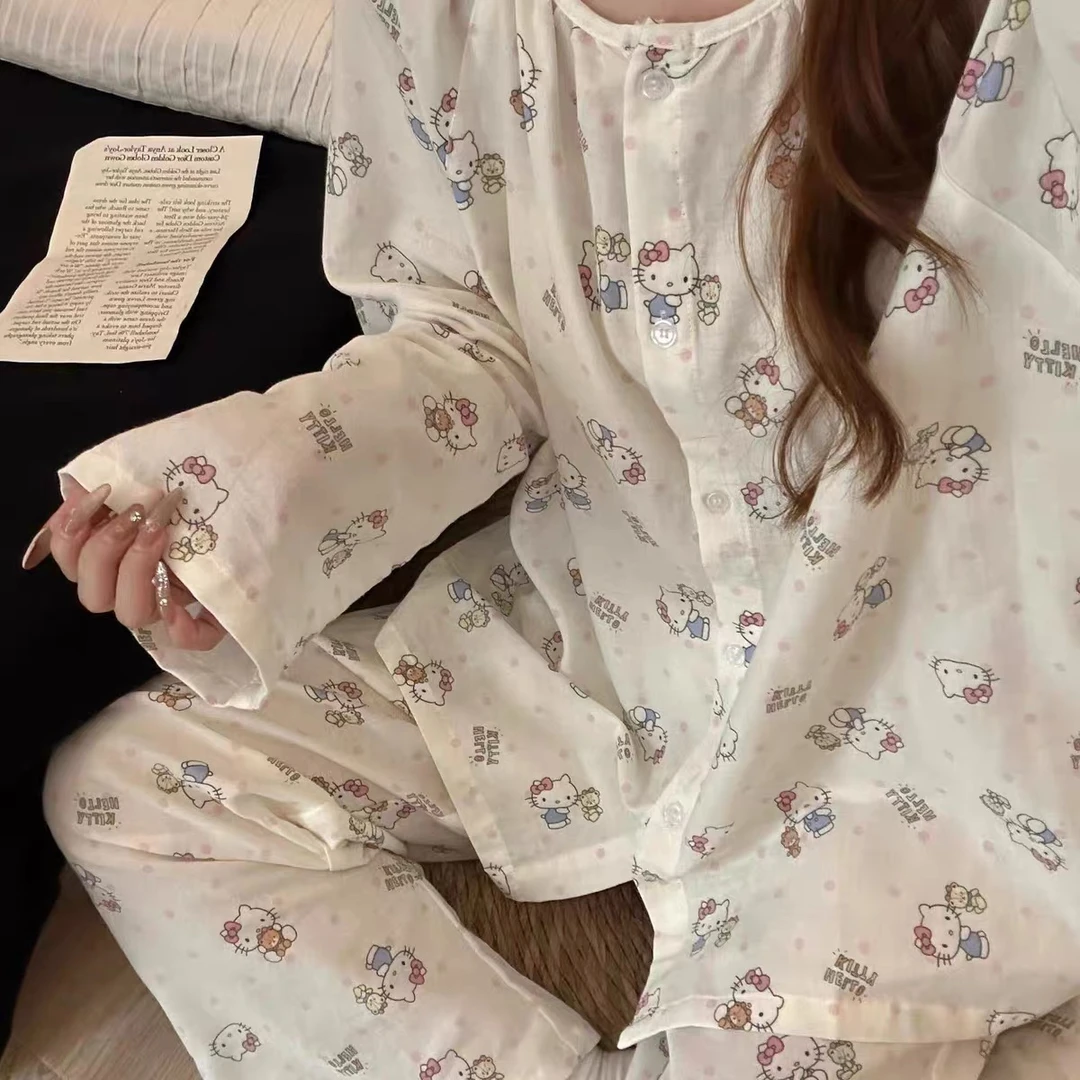 全棉双层纱-软乎乎的卡通印花长袖长裤家居服套装（9SY567#）9-527