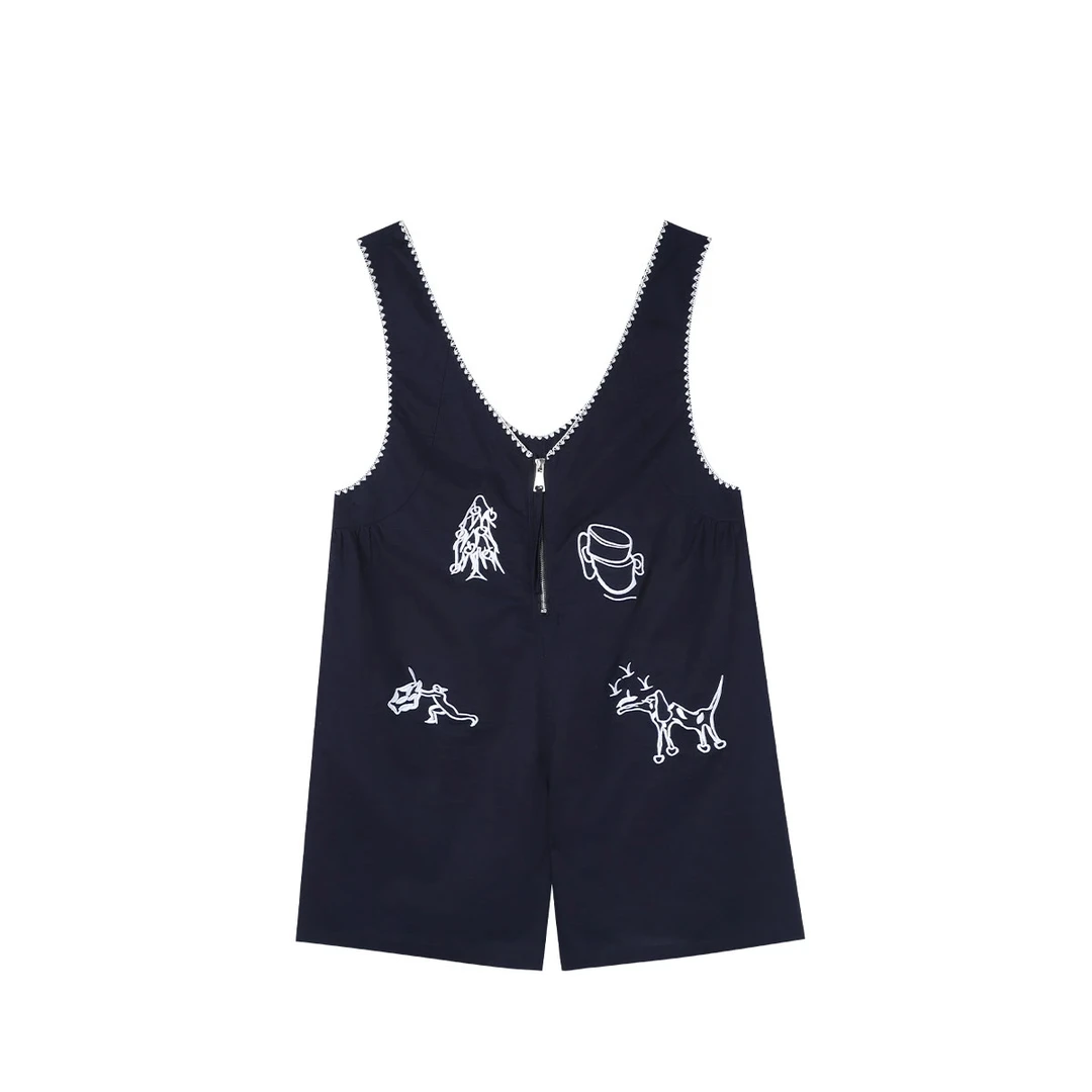 2025年法式气质慵懒风小众复古宽松休闲时尚设计感重工刺绣背带裤