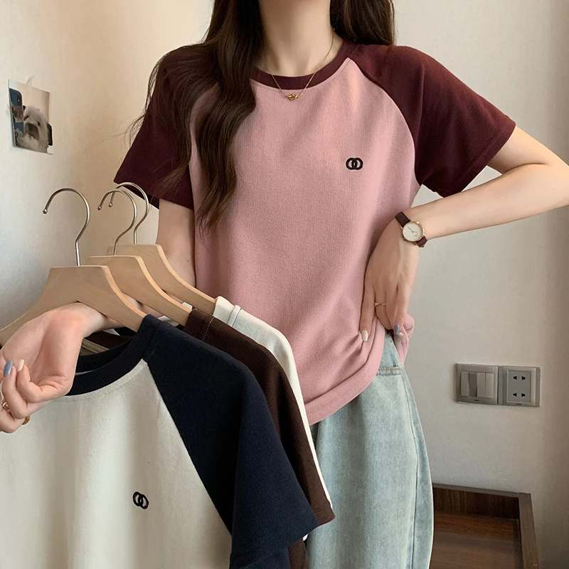 2025夏装新款胖mm时髦百搭显瘦圆领高级感字母刺绣短袖上衣T恤潮