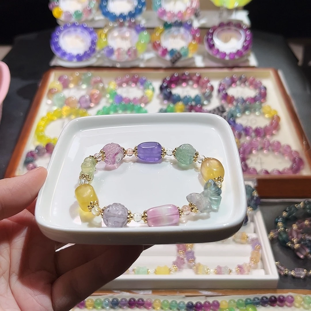 萤石手串未镶嵌多宝雕刻