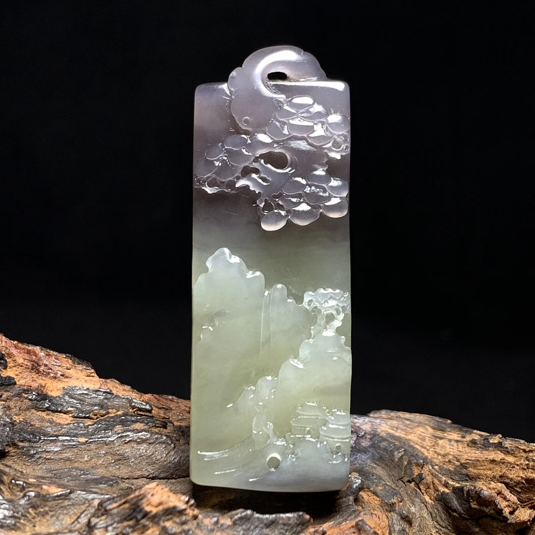 天然和田玉山水吊坠尺寸54*20*8重量17克