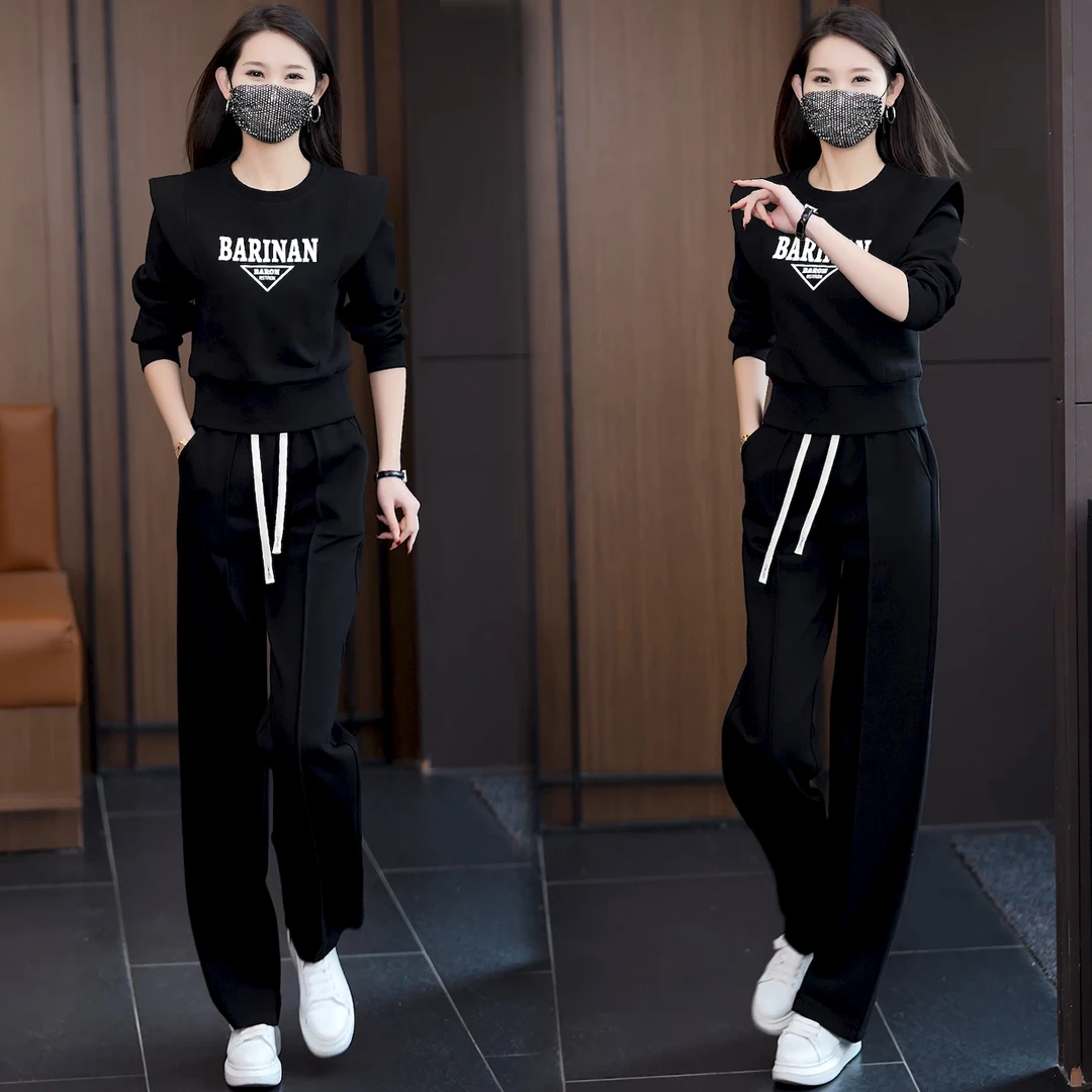 时尚休闲运动套装女2025年秋季新款韩版减龄小个子直筒裤两件套装