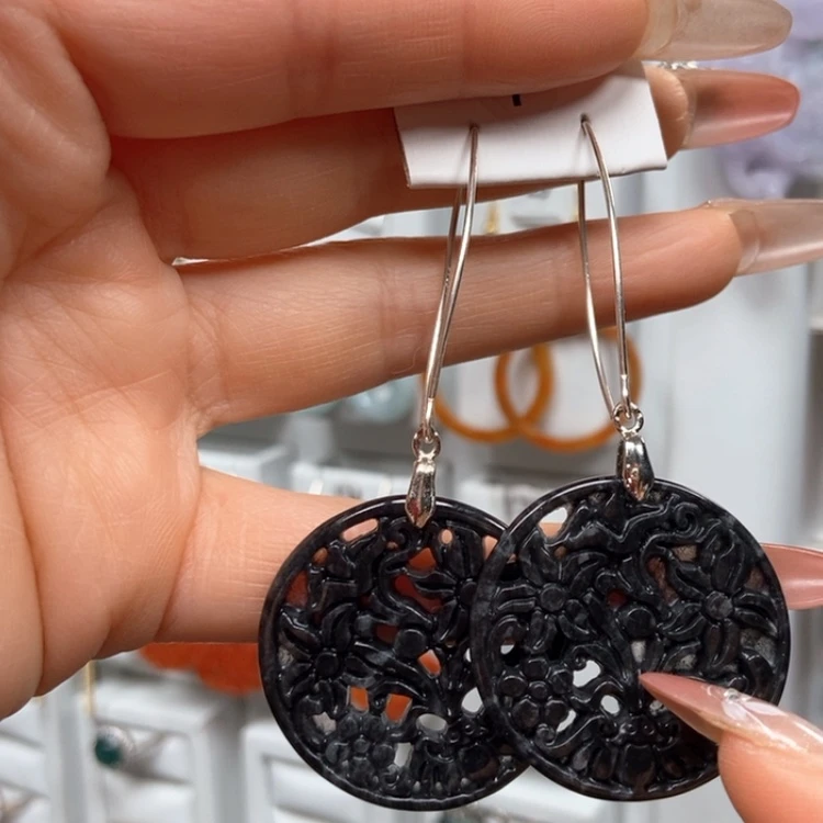 【闪购商品】翡翠耳饰银S925镶嵌耳饰