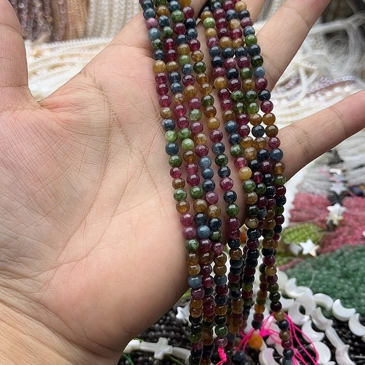 玛瑙/玉髓未镶嵌珠宝半成品一条4mm左右碧玺