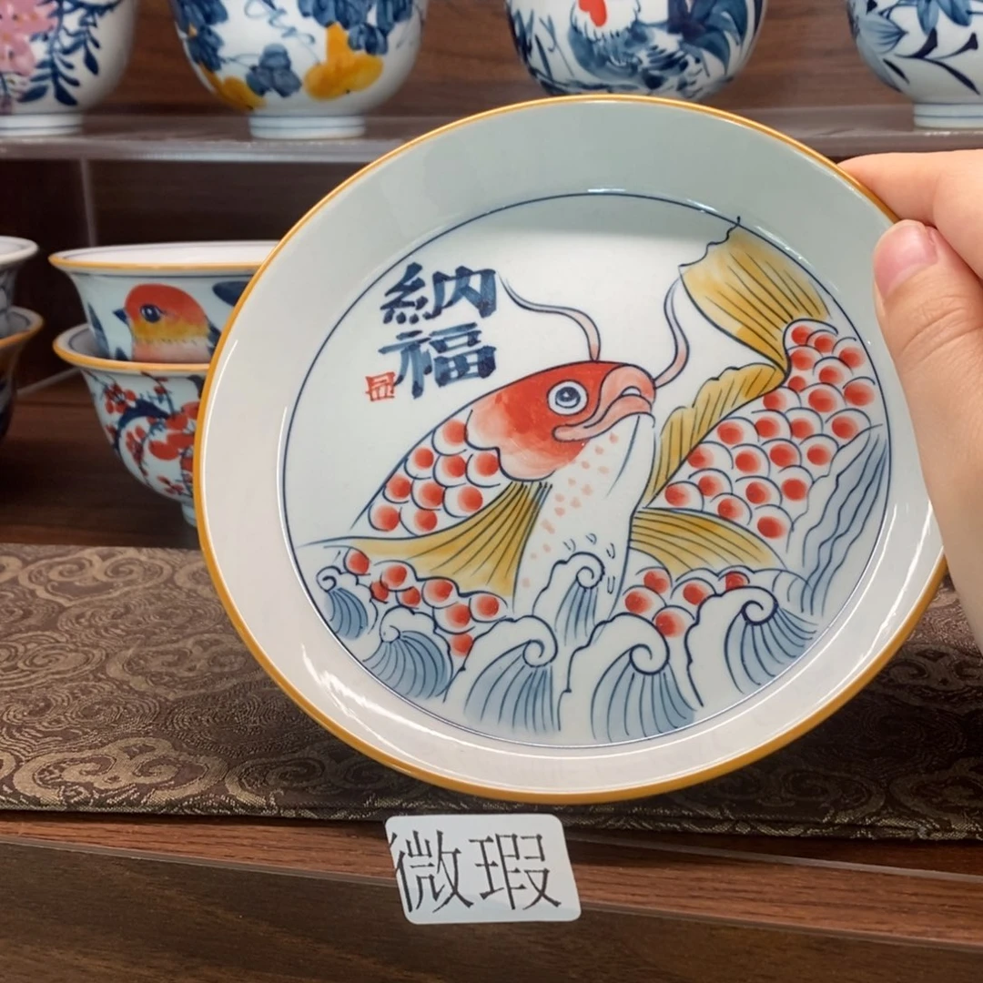 微瑕釉下彩纯手绘手工绘制