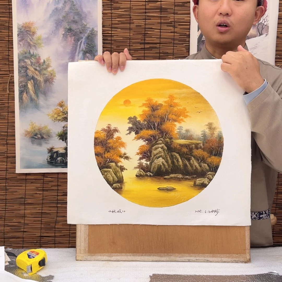 油画行路人小院绘画作品竞拍