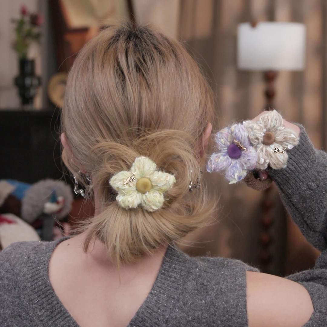 木子秋韩系温柔花朵编织大肠发圈新款气质发绳高级感气质时尚发饰