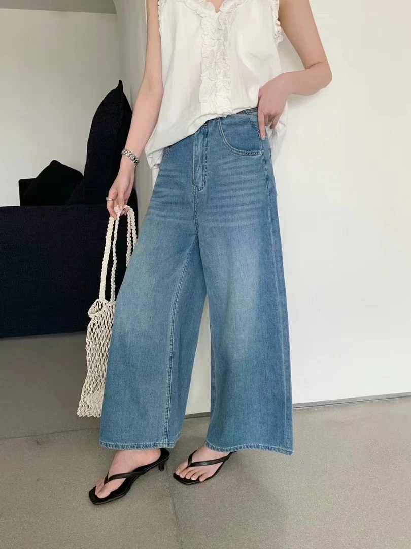 泡菜 高腰显瘦直筒九分牛仔裤