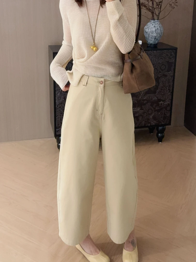 仓美美女装-纯色一粒扣设计休闲裤御姐裤（卡码推荐拍大！）