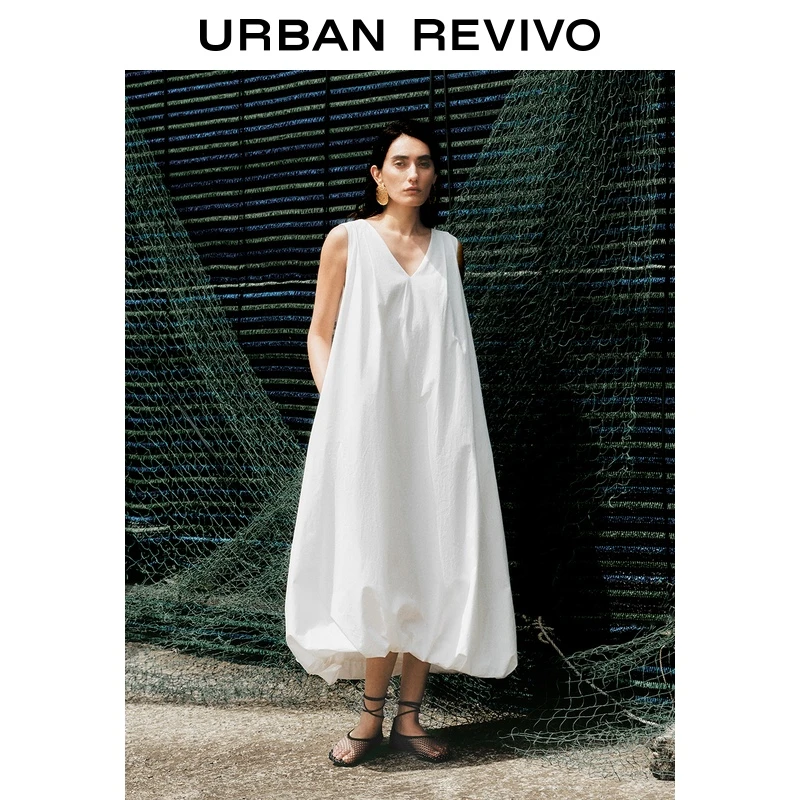 UR2025夏季新款女装度假风腰带V领无袖连衣裙UWH750040