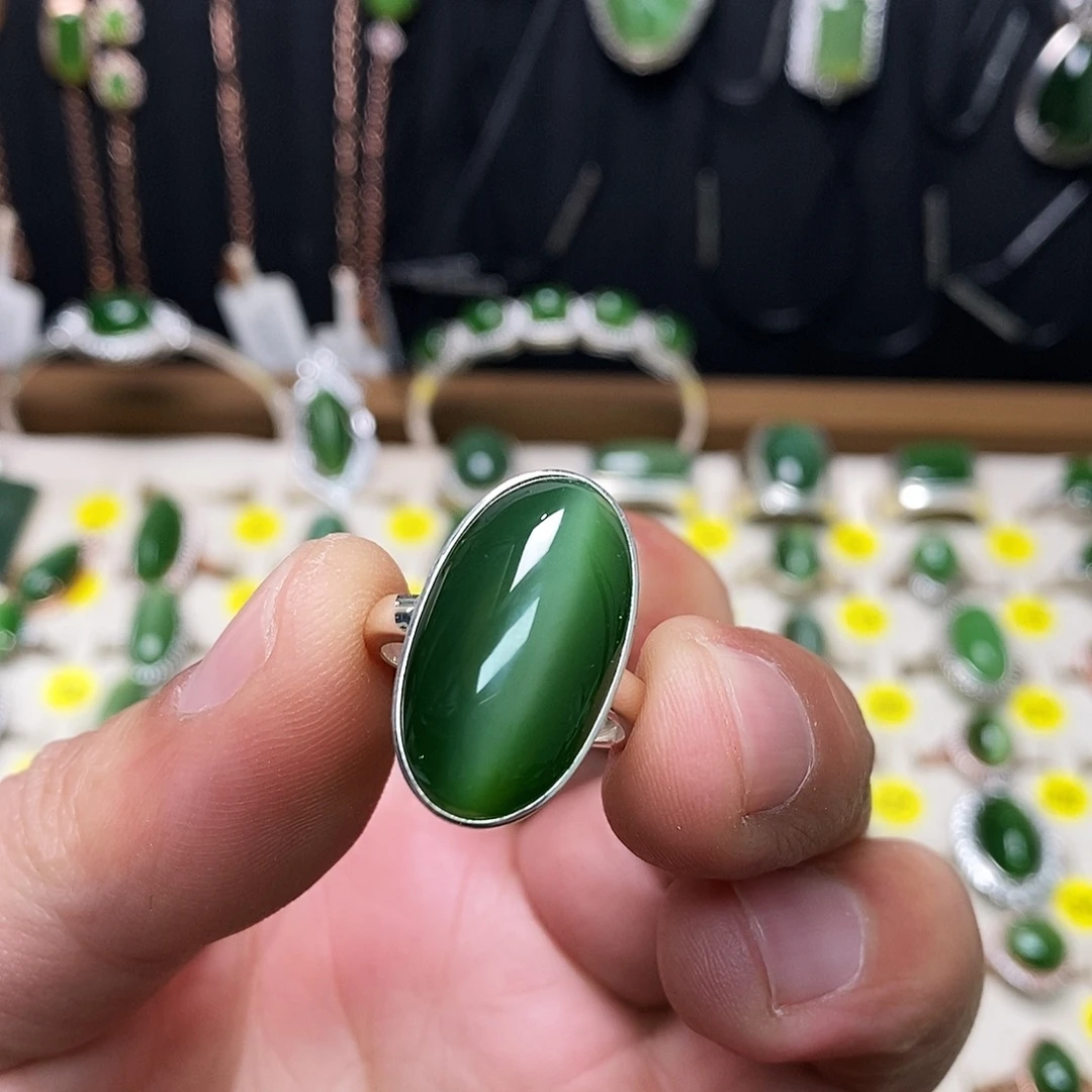 和田玉（碧玉）银S925镶嵌戒指