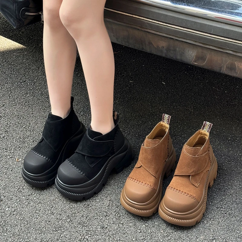 增高10CM2025秋季新款女靴欧洲站小个子休闲显瘦矮筒靴0589-15