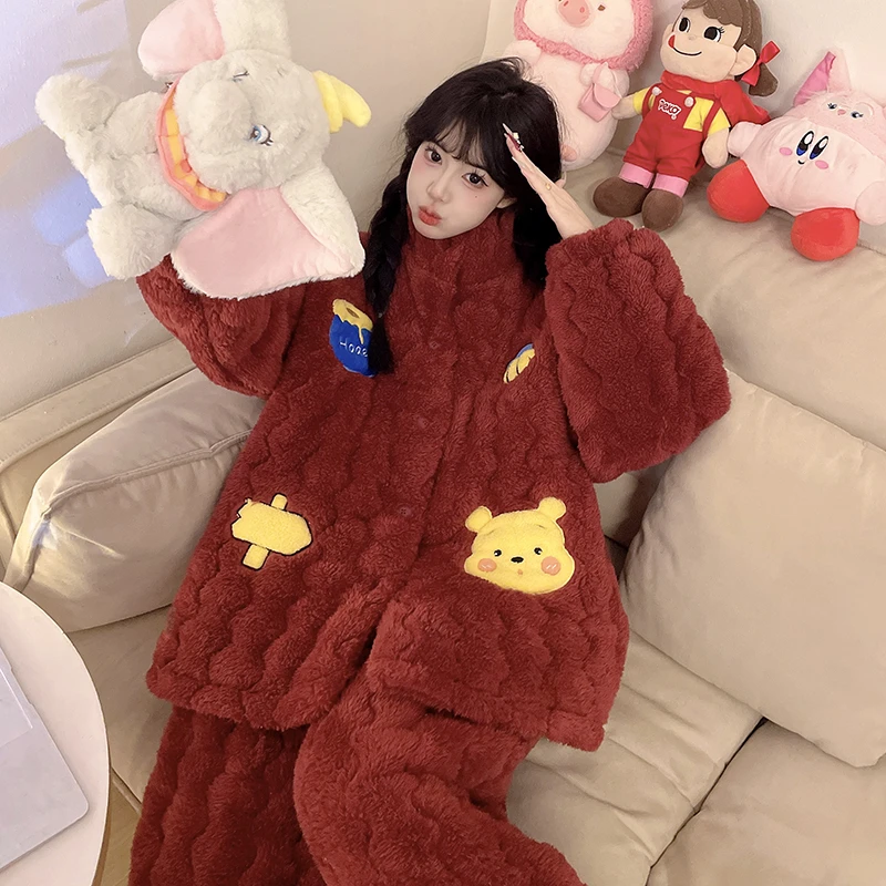 运补【红色维尼熊】省服夹棉冬季睡衣珊瑚绒加绒加厚冬天保暖家居服