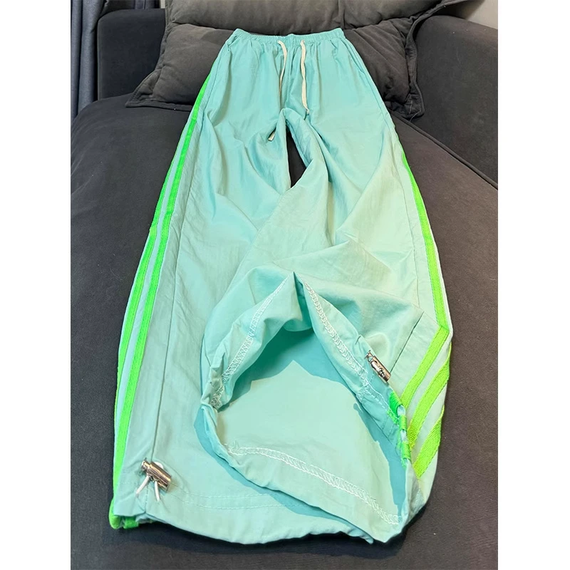 薄荷曼波风三条杠休闲裤男款夏季冰丝速干降落伞兵裤子宽松直筒裤